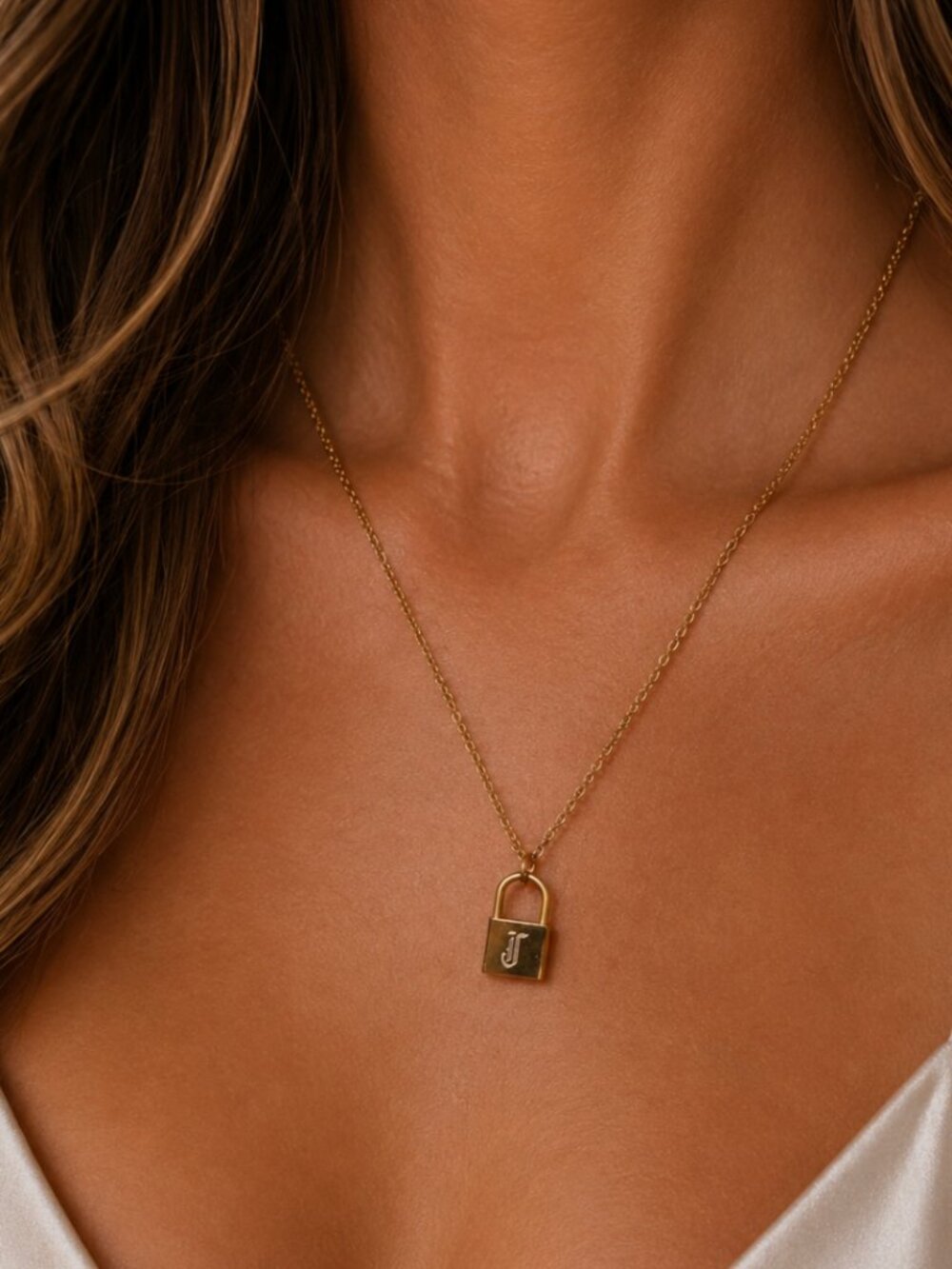 “Emery” 18K Monogram Lock Necklace - Picture 3 of 6
